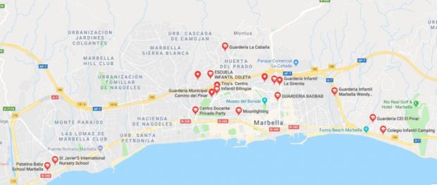 Map of Marbella nursery schools